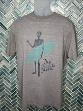 QUIKSILVER GRAY LIVE TO SURF SHAKA SKELETON SURFBOARD GRAPHIC T SHIRT SOFT LARGE