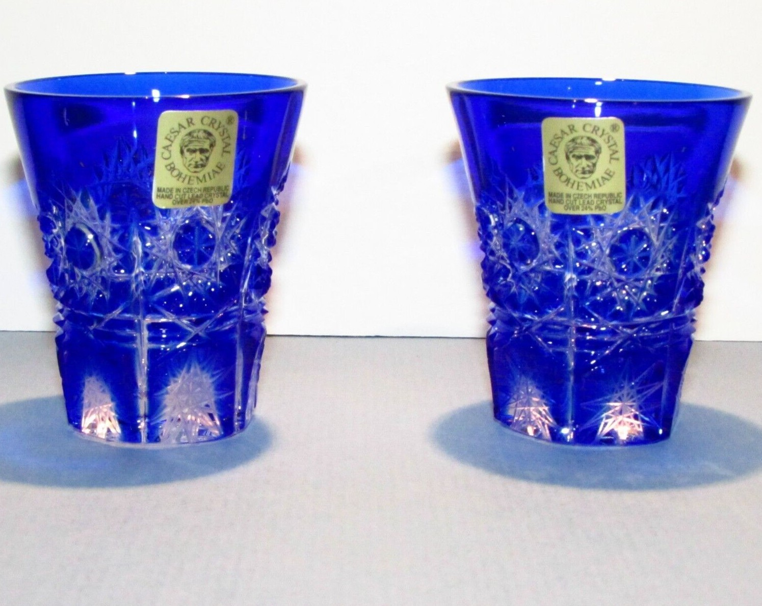 6 NEW CAESAR CRYSTAL SHOT GLASSES Liquor Art Cut Glass Czech Bohemia