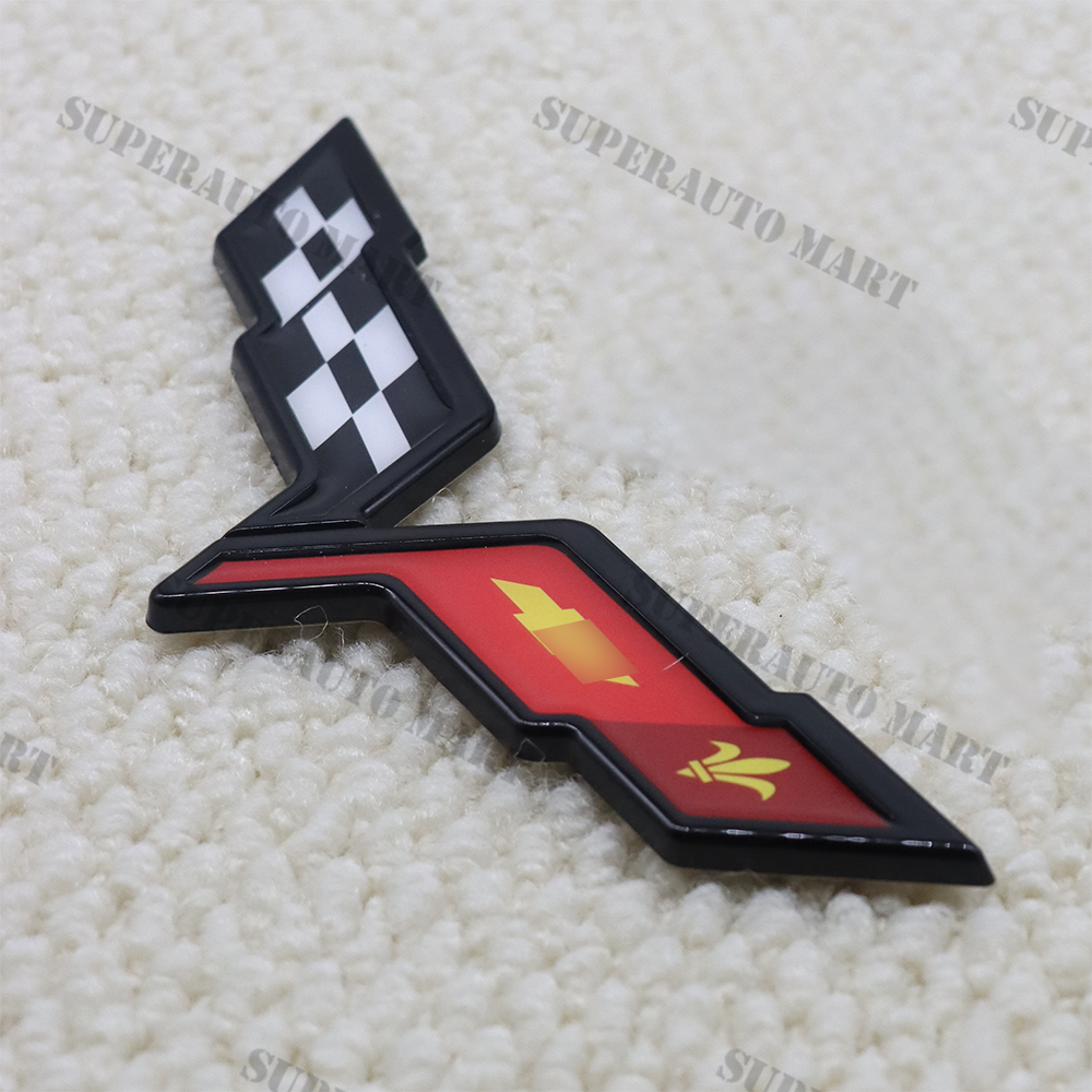 3D Raised Badge For C6 Corvette 2005-2013 Front/Rear Crossed Flags Emblem Gloss