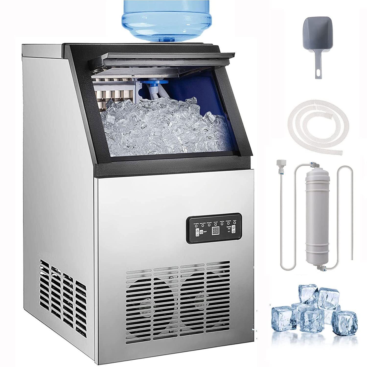 150 Lb Commercial Ice Maker - Freestanding Undercounter Machine Makes Square Cubes, 70kg/150lbs Per Day