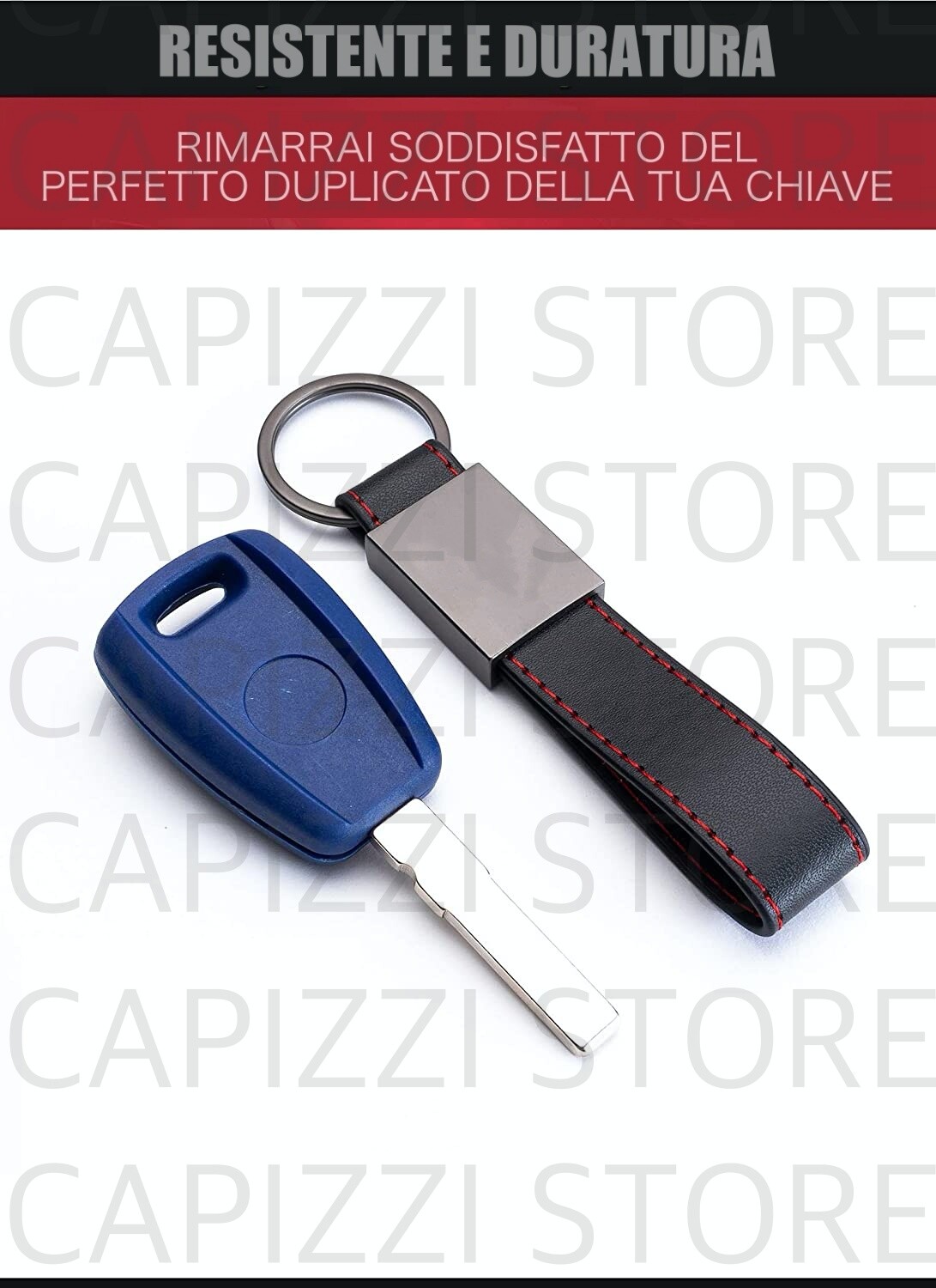 Guscio Telecomando Chiave Per Fiat - Con Logo Italia E Portachiavi In Pelle