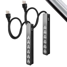 GE 6-Outlet Surge Protector, 2 Pack, 2 Ft Extension Cord, Power Strip, 450 Joule