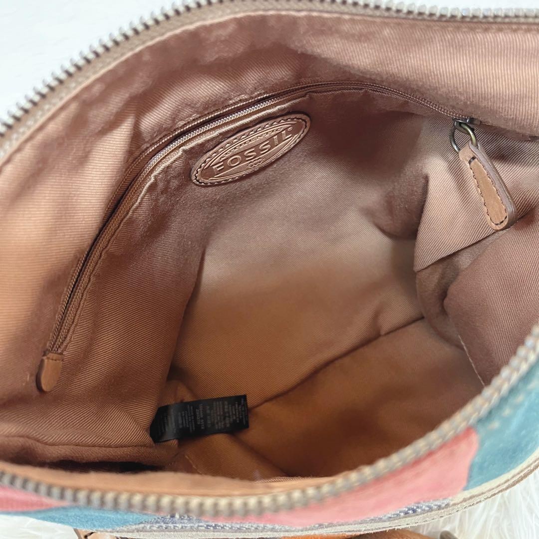 FOSSIL Multicolor Patchwork Canvas Leather Should… - image 13