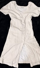 Madewell Creamy Seersucker Puff Sleeve Women's Size 8 Button Wrap Midi Dress 