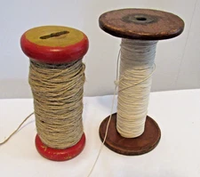 Vintage Wood & Metal Spools One 6.25" x 3.5", One 5.75" x 2.5" Lot of 2