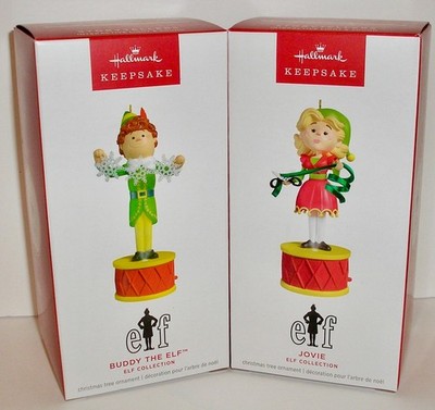 LOT OF (2) 2025 Hallmark - BUDDY THE ELF & JOVIE - LIGHT & SOUND ORNAMENTS