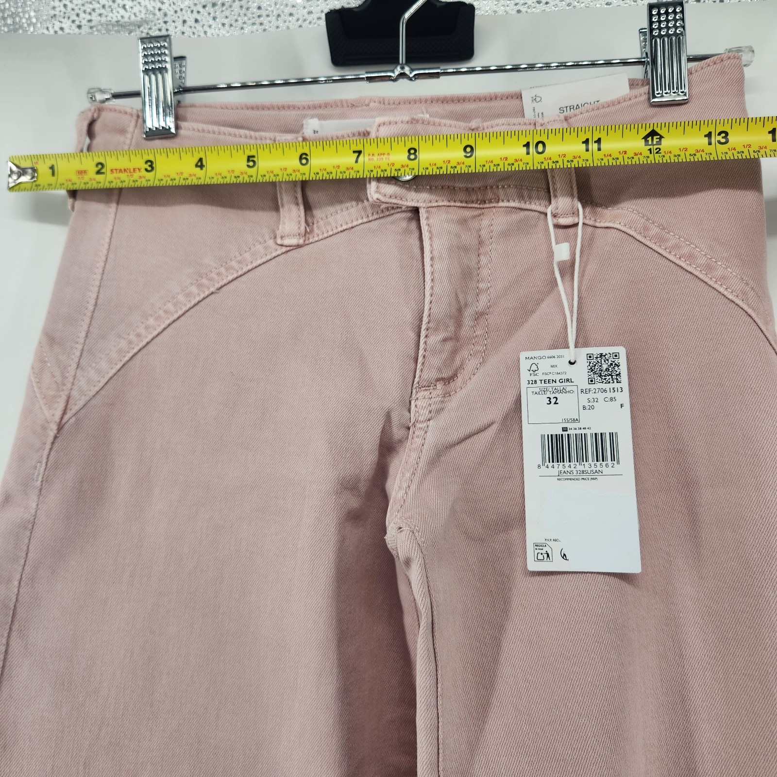MNG Mango Teen Girl Size 0 Pink Straight Low Waist Regular Fit Full Length Pants image 7