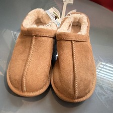 Cat  Jack Kids Tan Faux Suede Faux Fur Lined Slip-On Slippers Size 11