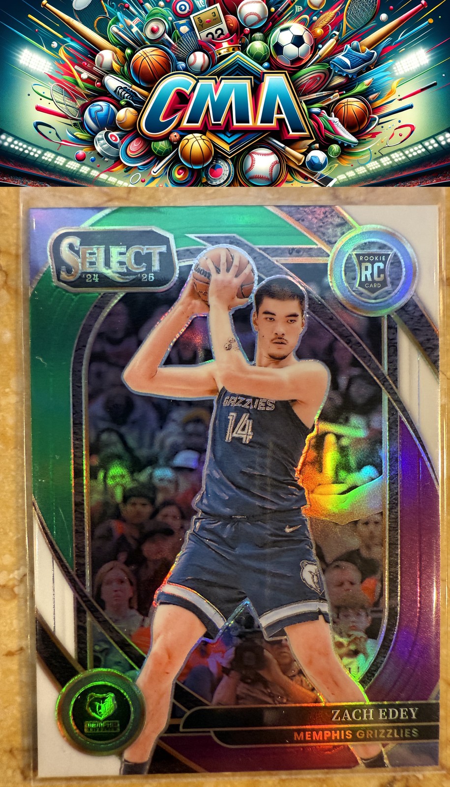 2024-25 Panini Select #280 Zach Edey Green White Purple Prizm