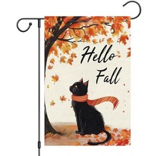 Hello Fall Garden Flag 12 x 18 Inch Vertical Double Sided 12" 18" balck cat