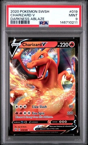 2020 POKEMON SWORD & SHIELD DARKNESS ABLAZE #019 CHARIZARD V PSA 9