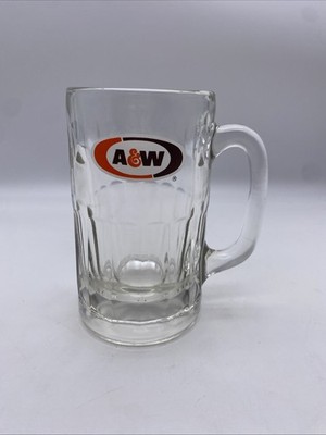 Vintage A&W Logo All American Food Large Glass AW Root Beer Mug 6'', Holds 16 oz