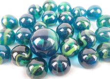  25 Glass Marbles SEA Turtle Blue/Green Translucent Swirl Classic Style Game Pac