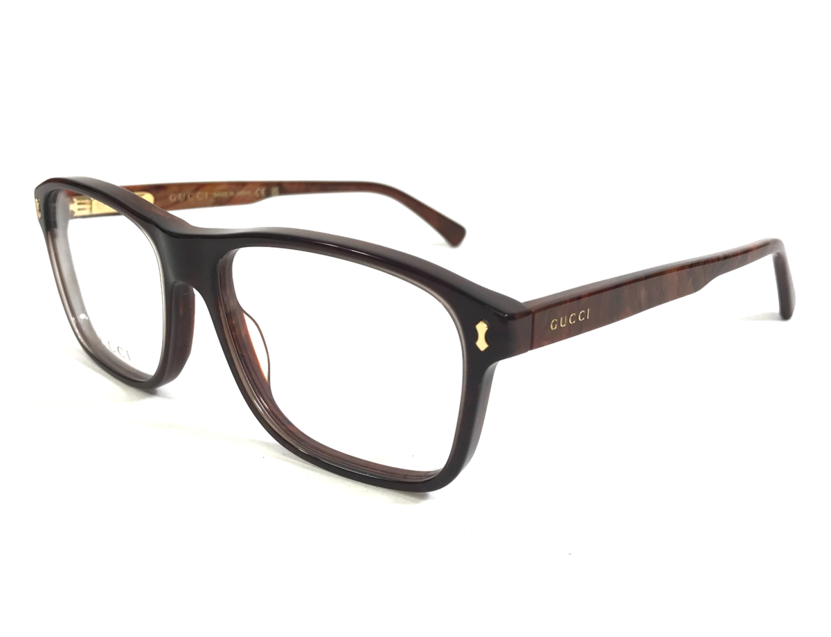 Gucci Eyeglasses Frames GG1045O 003 Polished Brown Woodgrain