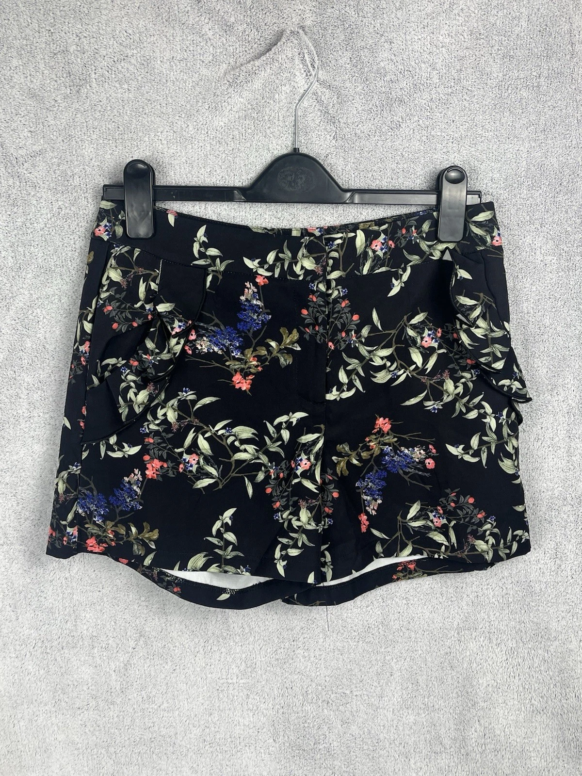 Jaune Rouge Size M/UK 12-14 Floral Shorts Black Ruffle Pocket Detail French Styl
