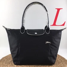 Black LONGCHAMP Le Pliage Tote Shoulder Bag L Size Horse White Outlet NWT