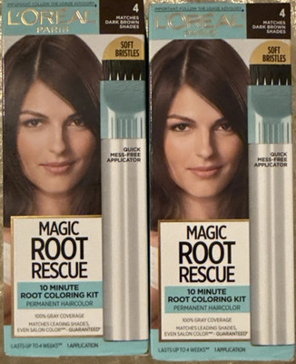 2 Pack L'Oreal Magic Root Rescue 10 Minute Root Coloring #4 Match Dark Brown