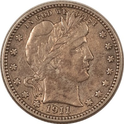 1911-D BARBER QUARTER DOUBLED DIE REVERSE - HIGH GRADE EXAMPLE! OLD CLEANING!