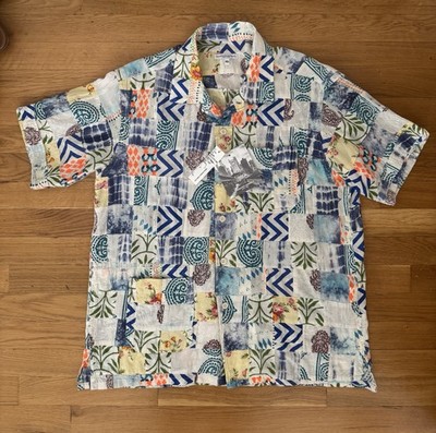 Engineered Garments NWT XS Blue White Patchwork Ethno Print Camp Shirt Pattern