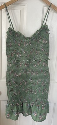 Cloud Sky Green Pink Floral Smocked Ruffle Mini Sundress Size M whimsical fairy