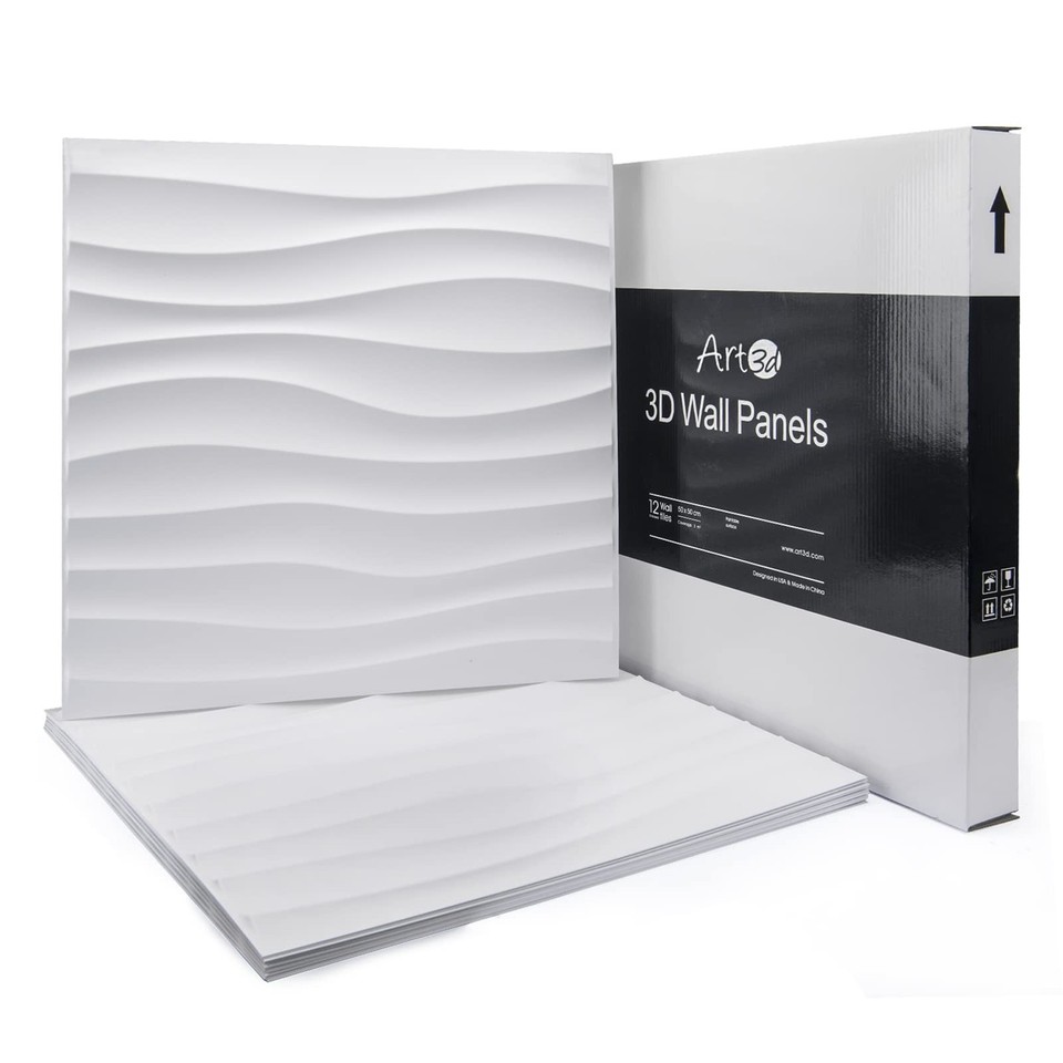 Art3d Plastic 3D Wall Panel PVC Wave Wall Design, White, 19.7" x 19.7 ...