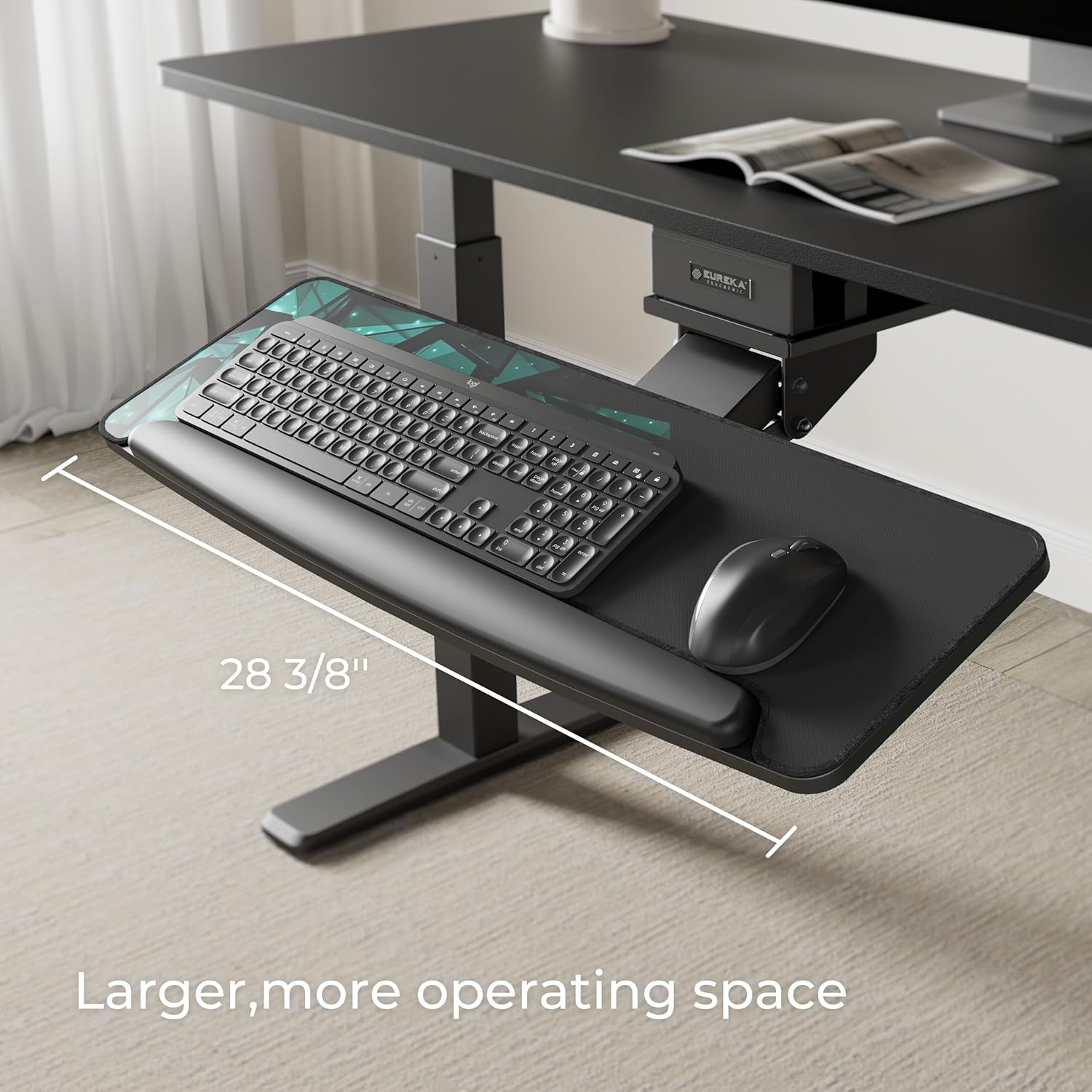 Adjustable Under Desk Keyboard Tray with Swivel & Tilt for Home Office Gaming