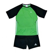 Adidas Youth Large 13-14 Yrs Black Soccer Shorts Green T-shirt Outfit