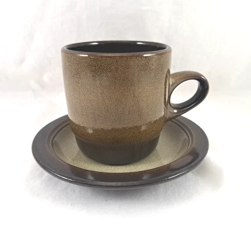 Heath Ceramics Brown/Dark Brown Stackable Coffee Tea Mug & Saucer