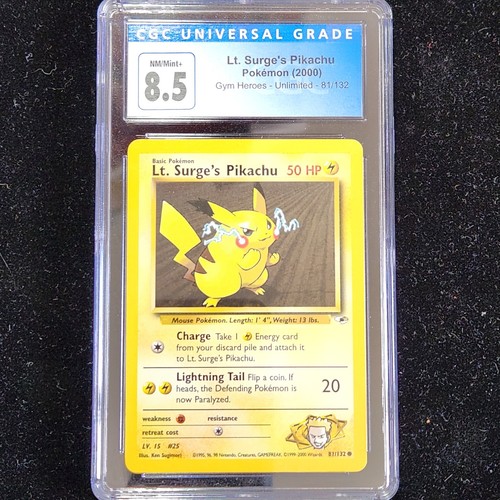 Lt. Surge's Pikachu (Unlimited) graded CGC 8.5 for sale on eBay