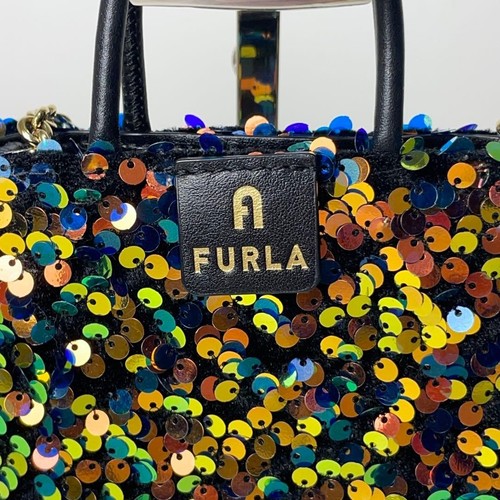 FURLA Shoulder Bag Y2K Sequins Aurora Black Leather From Japan - Picture 16 of 24
