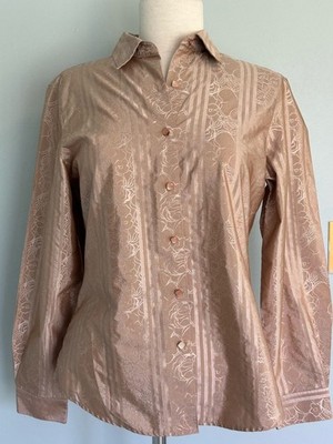 FOXCROFT WRINKLE FREE Shaped Fit Tan Button-Down shirt - VTG Sz 8 fits Sm!