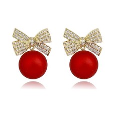 Christmas Bow Earrings - Red Ball Bows for Women - Xmas  New Year
