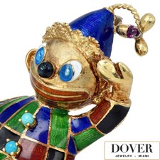 Estate Ruby Turquoise 12-14K Yellow Gold Enamel Clown Brooch Pin 30.5 Gr NR
