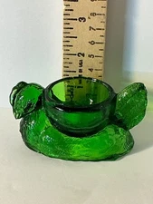 Vintage Forest Green Glass BIRD WITH BERRY Open Salt Dip Cellar
