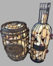 Set of 2 Metal Wine Cork Holders Basket Bottle Shape Vine Decor 6 lbs