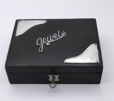 Rare Antique Sterling Silver Mounted Jewellery Box -with key -  Birmingham 1905