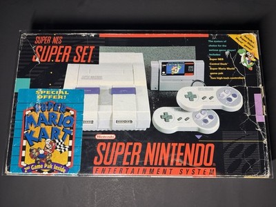 Super Nintendo SNES Complete In Boxe W/ Mario Kart + 35 Games Tested Working