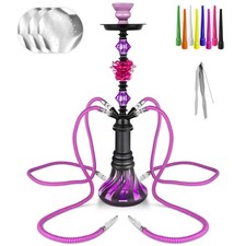 Hookah Set 4 Hose 21'' Glass Vase Ceramic Bowl Deep Purple
