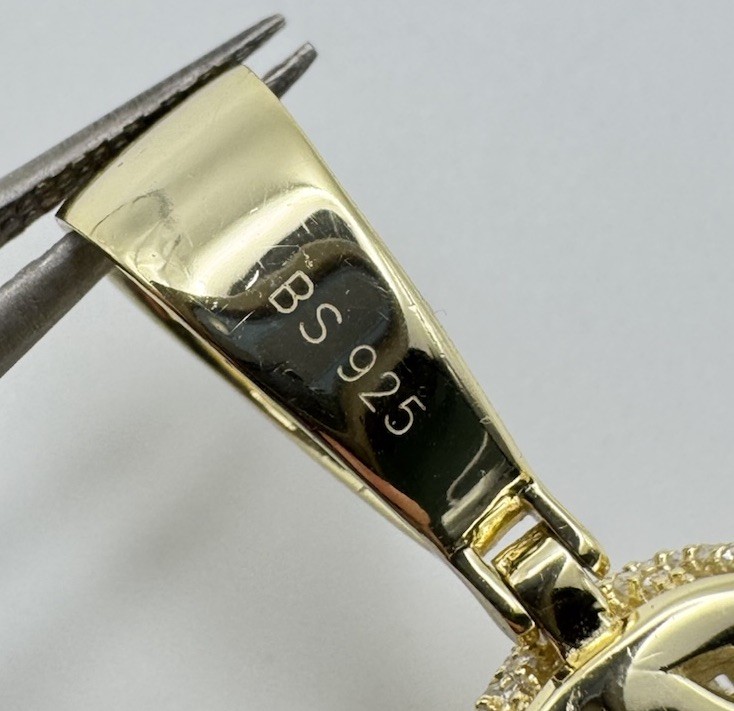 Large BS Solid Gold Washed Sterling Silver Pave C… - image 15