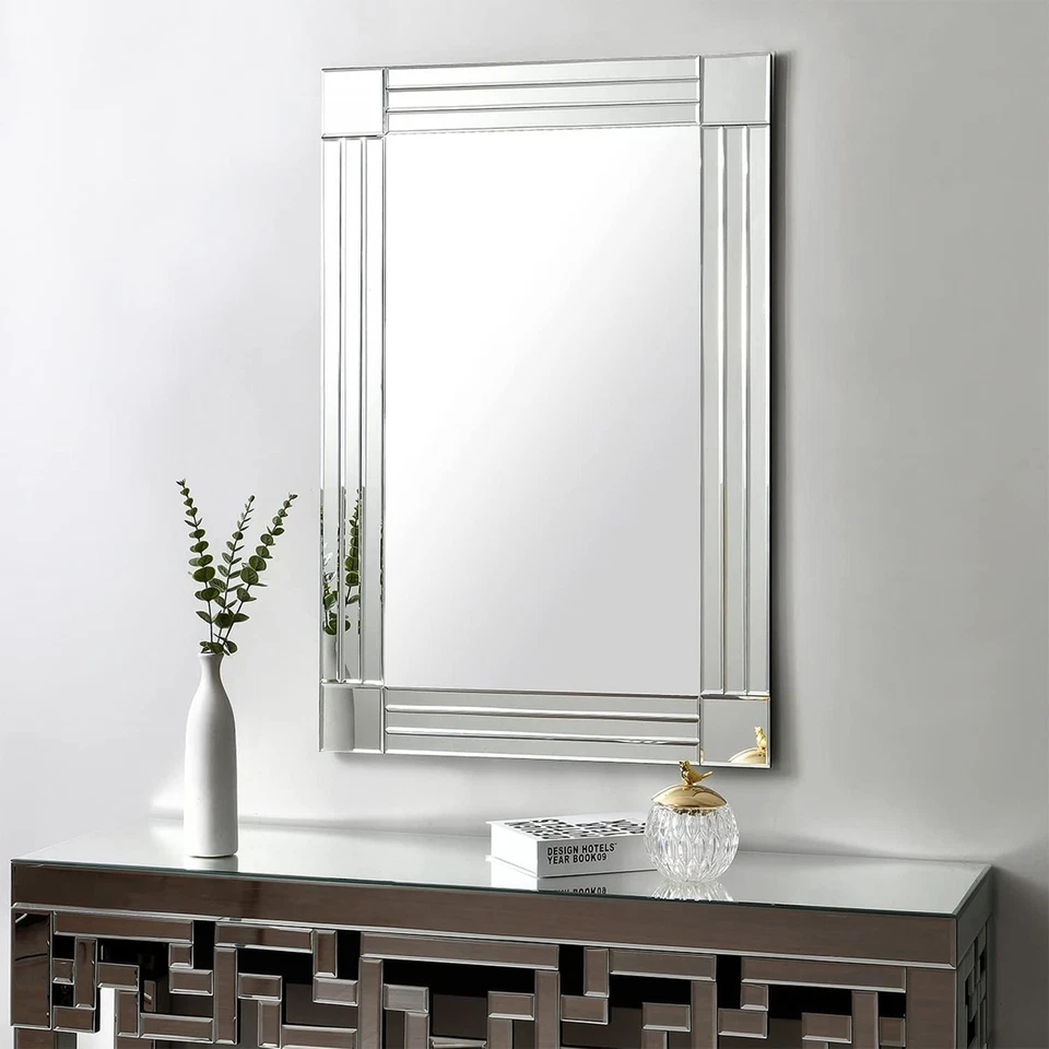 Espejo decorativo - 38 x 27 pulgadas, elegante espejo plateado, adecuado para baños Foto 2 de 4