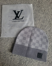 Louis Vuitton Grey & White Check Knit Wool Beanie 
