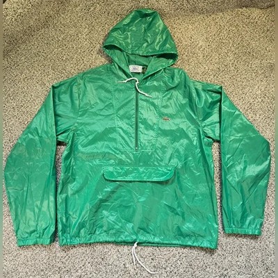 VINTAGE Lacoste Izod Men's Green 1/2 zip Windbreaker Rain Jacket EUC Size L