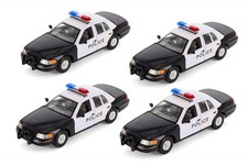 BOX OF 4 1999 FORD CROWN VICTORIA POLICE BLACK 1/24 DIECAST CAR WELLY 22082PR/4D
