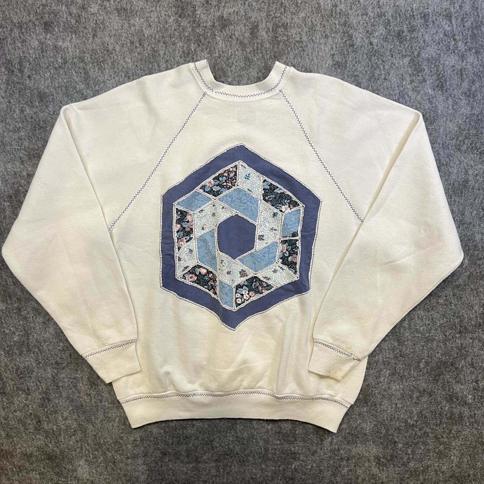 Vintage Upcycled Handmade Patchwork Sweatshirt M … - image 1