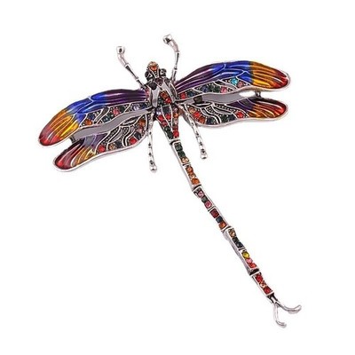 Large Crystal Enamel RAINBOW DRAGONFLY BROOCH Shawl Pin Vintage Style Jewellery