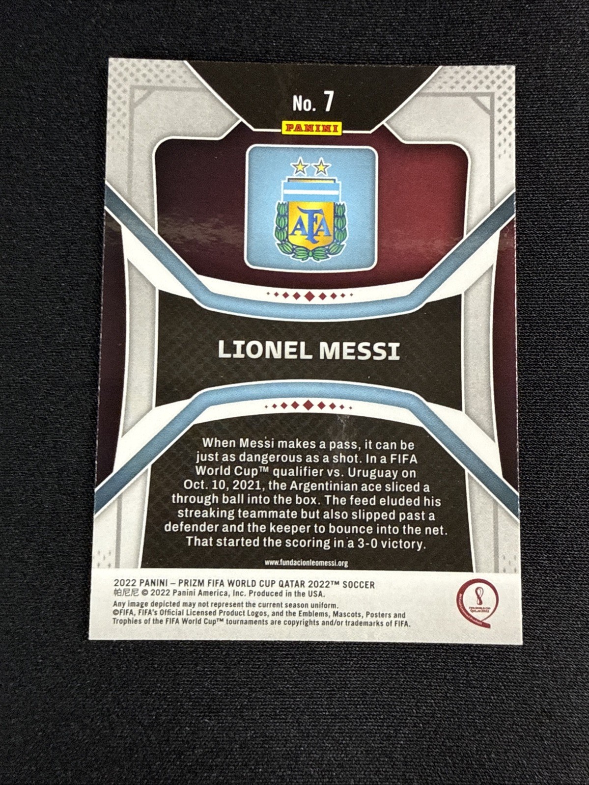 2022 FIFA World Cup Qatar Panini Prizm Lionel Messi Argentina Base #7 view 6