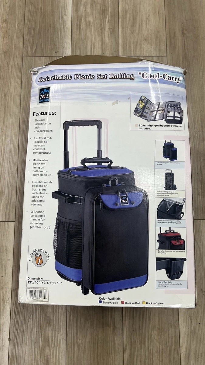 NEW TCL Cool Carry Rolling Picnic Cooler 30pc Set, Holds 45 Cans