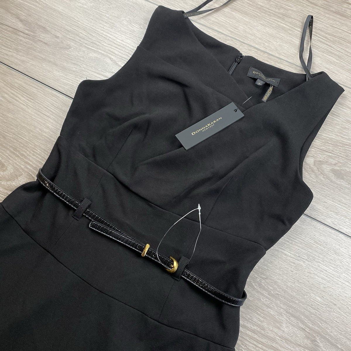 Donna Karan Womens Belted Asymmetrical Midi Dress Black 2 New