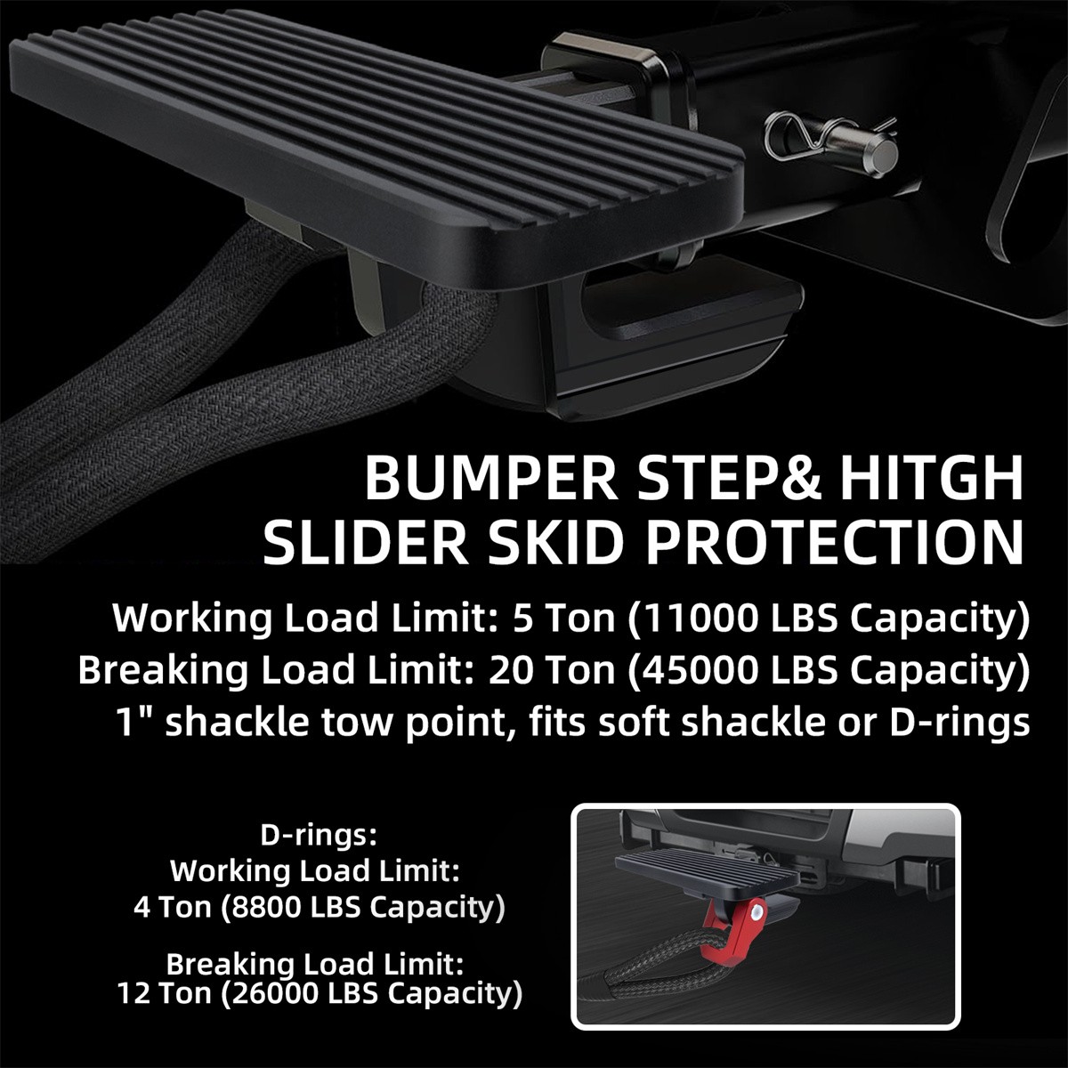 Universal 2" Receiver Tow Hitch Step for Trailer Truck Rear Bumper Guard Black