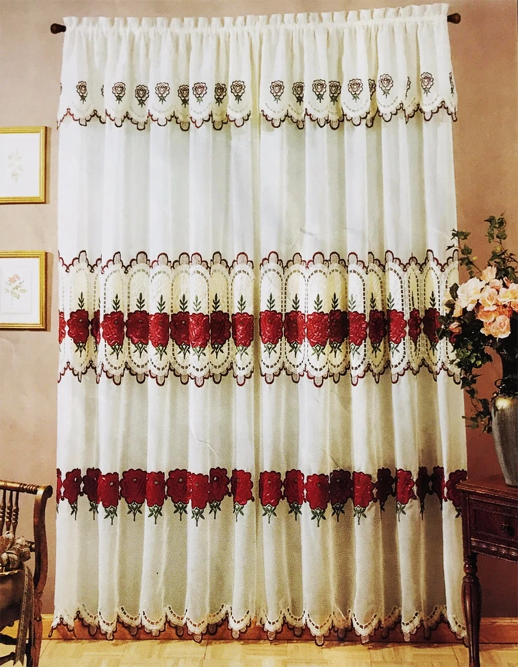 Cortina de tratamiento de ventana panel capa transparente satinado bordado floral rosa 60x90" Foto 3 de 4